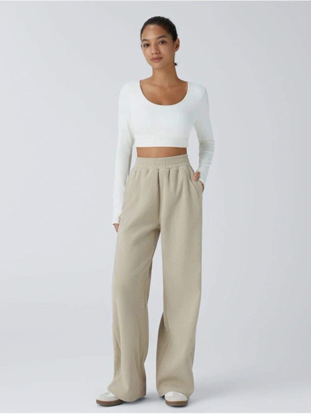 Halara High Waisted Pocket Straight Leg Baggy Corduroy Casual Pants Size Medium